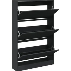 Schoenenkasten-vidaXL - Schoenenkast 9 paar met 3 kleppen - Zwart - Hout - 80x21x125.5 cm