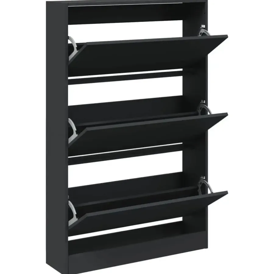 Schoenenkasten-vidaXL - Schoenenkast 9 paar met 3 kleppen - Zwart - Hout - 80x21x125.5 cm