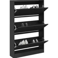 Schoenenkasten-vidaXL - Schoenenkast 9 paar met 3 kleppen - Zwart - Hout - 80x21x125.5 cm
