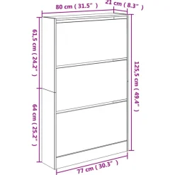 Schoenenkasten-vidaXL - Schoenenkast 9 paar met 3 kleppen - Zwart - Hout - 80x21x125.5 cm