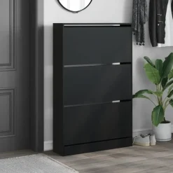 Schoenenkasten-vidaXL - Schoenenkast 9 paar met 3 kleppen - Zwart - Hout - 80x21x125.5 cm