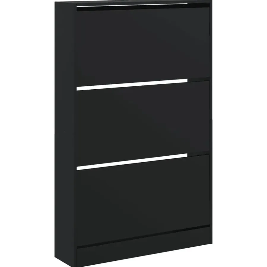 Schoenenkasten-vidaXL - Schoenenkast 9 paar met 3 kleppen - Zwart - Hout - 80x21x125.5 cm