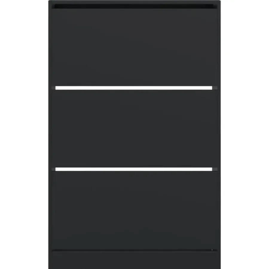 Schoenenkasten-vidaXL - Schoenenkast 9 paar met 3 kleppen - Zwart - Hout - 80x21x125.5 cm