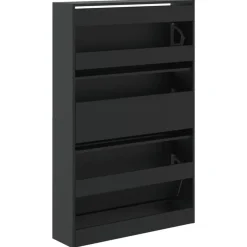 Schoenenkasten-vidaXL - Schoenenkast 9 paar met 3 kleppen - Zwart - Hout - 80x21x125.5 cm