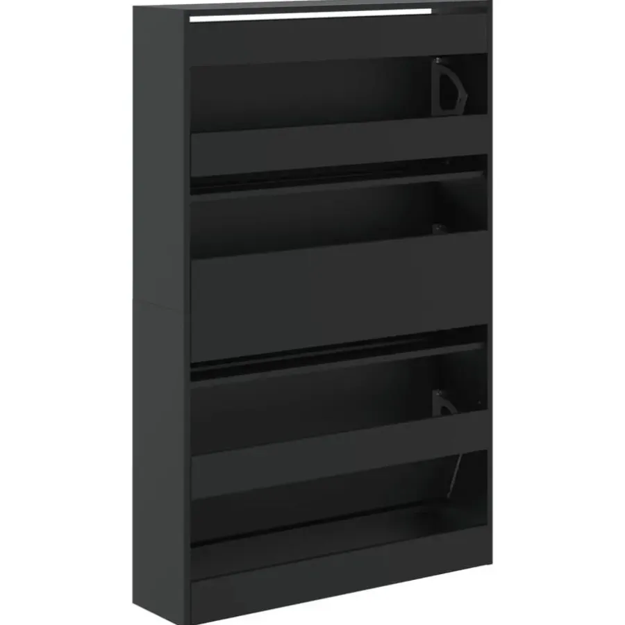 Schoenenkasten-vidaXL - Schoenenkast 9 paar met 3 kleppen - Zwart - Hout - 80x21x125.5 cm