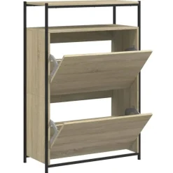 Schoenenkasten-vidaXL - Schoenenkast 9 paar met 2 kleppen - Sonoma eiken - Hout - 75x34x112 cm