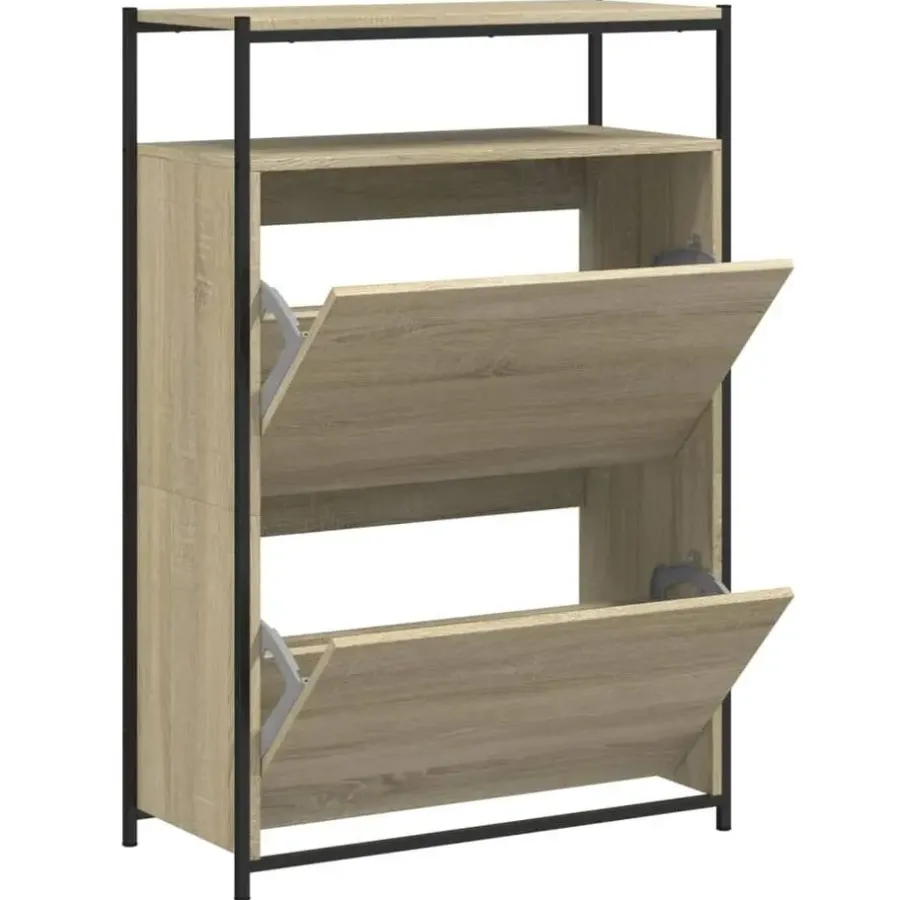 Schoenenkasten-vidaXL - Schoenenkast 9 paar met 2 kleppen - Sonoma eiken - Hout - 75x34x112 cm