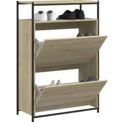 Schoenenkasten-vidaXL - Schoenenkast 9 paar met 2 kleppen - Sonoma eiken - Hout - 75x34x112 cm
