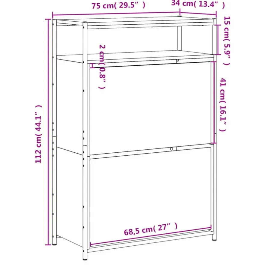 Schoenenkasten-vidaXL - Schoenenkast 9 paar met 2 kleppen - Sonoma eiken - Hout - 75x34x112 cm
