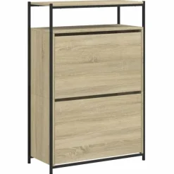 Schoenenkasten-vidaXL - Schoenenkast 9 paar met 2 kleppen - Sonoma eiken - Hout - 75x34x112 cm