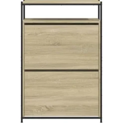 Schoenenkasten-vidaXL - Schoenenkast 9 paar met 2 kleppen - Sonoma eiken - Hout - 75x34x112 cm