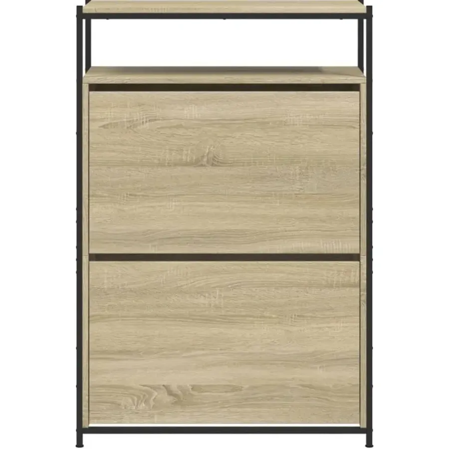 Schoenenkasten-vidaXL - Schoenenkast 9 paar met 2 kleppen - Sonoma eiken - Hout - 75x34x112 cm