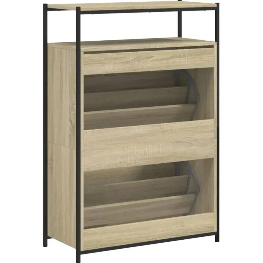 Schoenenkasten-vidaXL - Schoenenkast 9 paar met 2 kleppen - Sonoma eiken - Hout - 75x34x112 cm