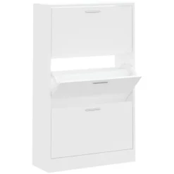 Schoenenkasten-vidaXL - Schoenenkast 6 paar met 3 kleppen - Wit - Bewerkt hout - 63x24x103 cm