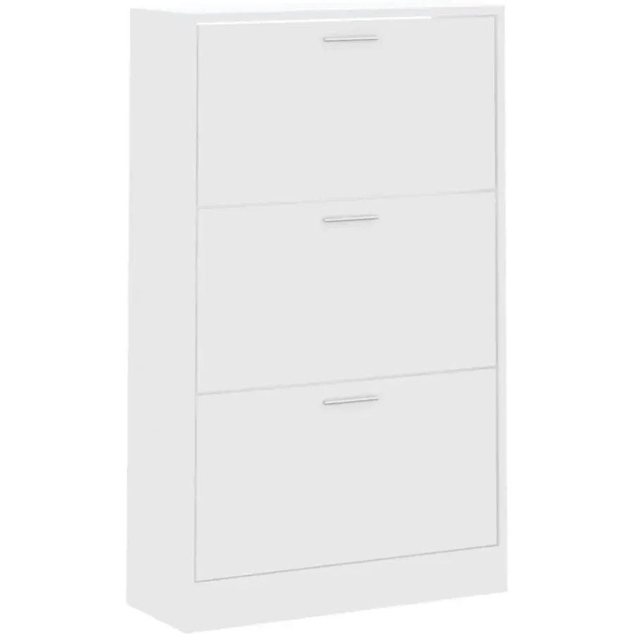 Schoenenkasten-vidaXL - Schoenenkast 6 paar met 3 kleppen - Wit - Bewerkt hout - 63x24x103 cm