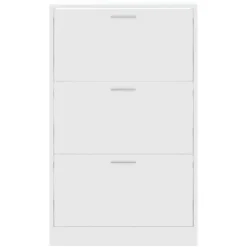 Schoenenkasten-vidaXL - Schoenenkast 6 paar met 3 kleppen - Wit - Bewerkt hout - 63x24x103 cm