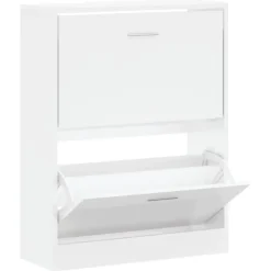 Schoenenkasten-vidaXL - Schoenenkast 4 paar met 2 kleppen - Hoogglans wit - Hout - 63x24x81 cm