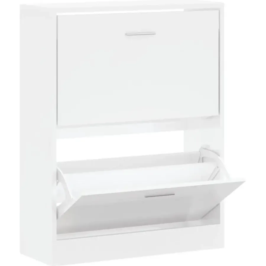 Schoenenkasten-vidaXL - Schoenenkast 4 paar met 2 kleppen - Hoogglans wit - Hout - 63x24x81 cm