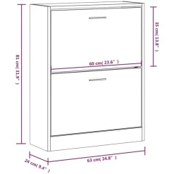 Schoenenkasten-vidaXL - Schoenenkast 4 paar met 2 kleppen - Hoogglans wit - Hout - 63x24x81 cm