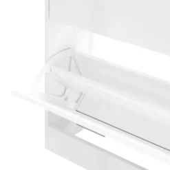 Schoenenkasten-vidaXL - Schoenenkast 4 paar met 2 kleppen - Hoogglans wit - Hout - 63x24x81 cm