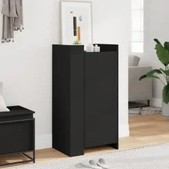 Schoenenkasten-vidaXL - Schoenenkast 10 paar met 1 deur - Zwart - Bewerkt hout - 52x37.5x100 cm