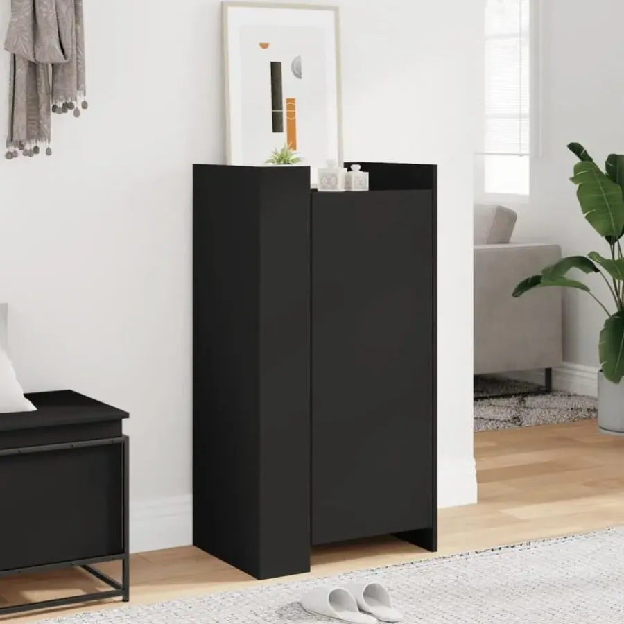 Schoenenkasten-vidaXL - Schoenenkast 10 paar met 1 deur - Zwart - Bewerkt hout - 52x37.5x100 cm