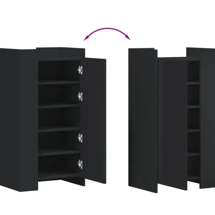 Schoenenkasten-vidaXL - Schoenenkast 10 paar met 1 deur - Zwart - Bewerkt hout - 52x37.5x100 cm