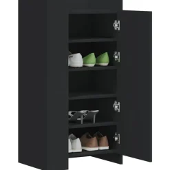 Schoenenkasten-vidaXL - Schoenenkast 10 paar met 1 deur - Zwart - Bewerkt hout - 52x37.5x100 cm