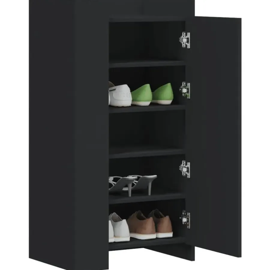 Schoenenkasten-vidaXL - Schoenenkast 10 paar met 1 deur - Zwart - Bewerkt hout - 52x37.5x100 cm