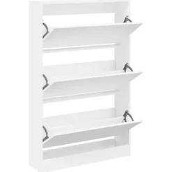 Schoenenkasten-vidaXL - Schoenenkast 9 paar met 3 kleppen - Wit - Bewerkt hout - 80x21x125.5 cm