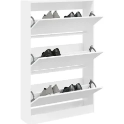 Schoenenkasten-vidaXL - Schoenenkast 9 paar met 3 kleppen - Wit - Bewerkt hout - 80x21x125.5 cm