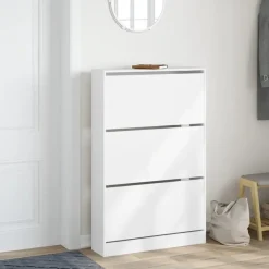 Schoenenkasten-vidaXL - Schoenenkast 9 paar met 3 kleppen - Wit - Bewerkt hout - 80x21x125.5 cm