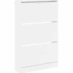 Schoenenkasten-vidaXL - Schoenenkast 9 paar met 3 kleppen - Wit - Bewerkt hout - 80x21x125.5 cm