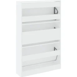 Schoenenkasten-vidaXL - Schoenenkast 9 paar met 3 kleppen - Wit - Bewerkt hout - 80x21x125.5 cm
