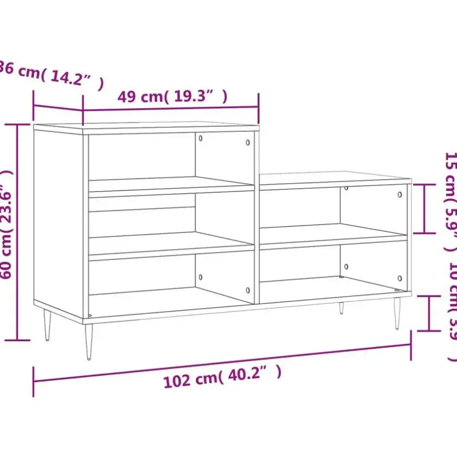 Schoenenkasten-vidaXL - Schoenenkast 10 paar met metalen poten - Betongrijs - 102x36x60 cm
