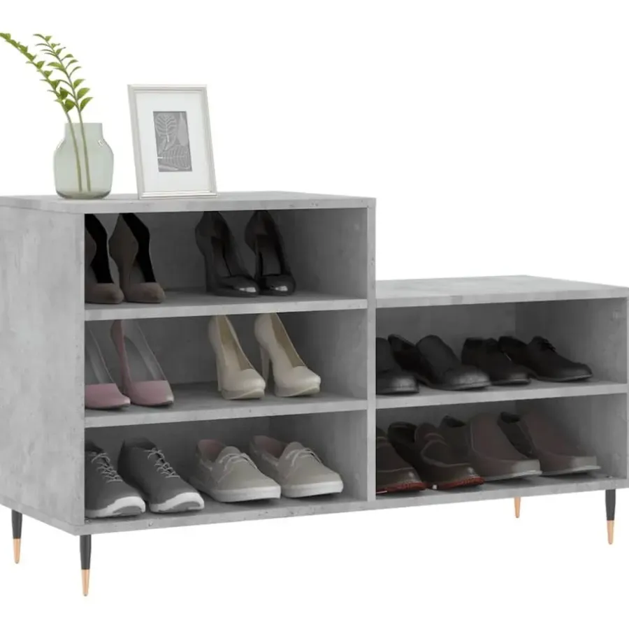 Schoenenkasten-vidaXL - Schoenenkast 10 paar met metalen poten - Betongrijs - 102x36x60 cm