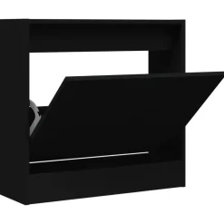 Schoenenkasten-vidaXL - Schoenenkast 2 paar met 1 klep - Zwart - Bewerkt hout - 60x21x57 cm