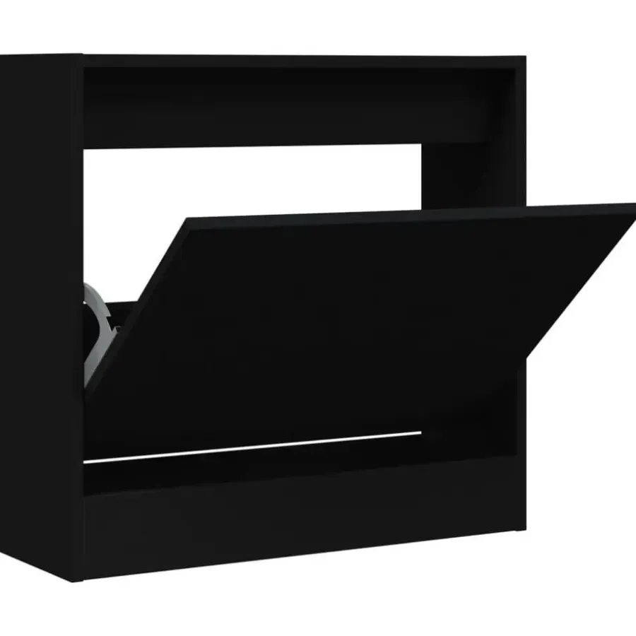 Schoenenkasten-vidaXL - Schoenenkast 2 paar met 1 klep - Zwart - Bewerkt hout - 60x21x57 cm