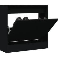Schoenenkasten-vidaXL - Schoenenkast 2 paar met 1 klep - Zwart - Bewerkt hout - 60x21x57 cm