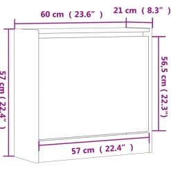 Schoenenkasten-vidaXL - Schoenenkast 2 paar met 1 klep - Zwart - Bewerkt hout - 60x21x57 cm
