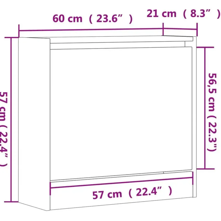 Schoenenkasten-vidaXL - Schoenenkast 2 paar met 1 klep - Zwart - Bewerkt hout - 60x21x57 cm