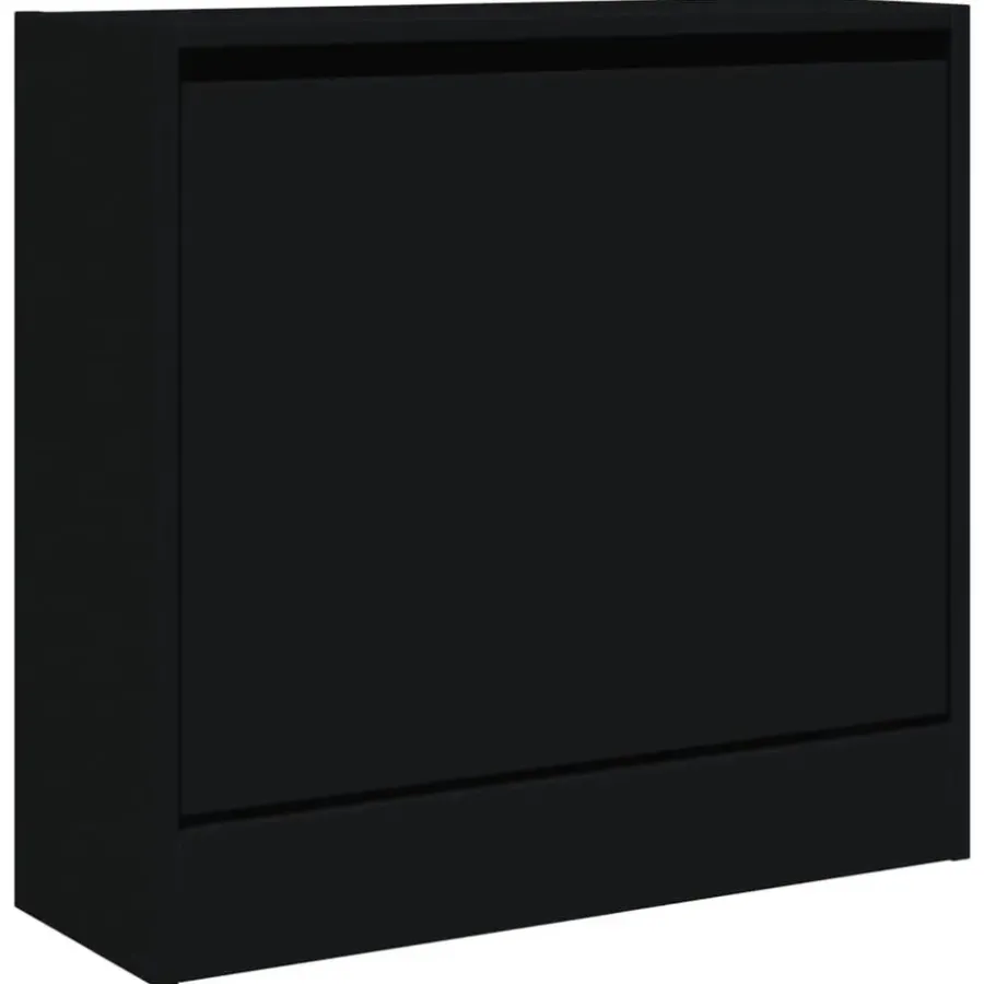 Schoenenkasten-vidaXL - Schoenenkast 2 paar met 1 klep - Zwart - Bewerkt hout - 60x21x57 cm