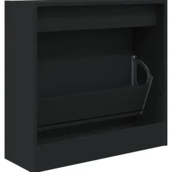 Schoenenkasten-vidaXL - Schoenenkast 2 paar met 1 klep - Zwart - Bewerkt hout - 60x21x57 cm