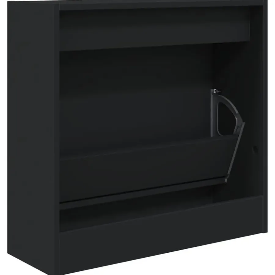 Schoenenkasten-vidaXL - Schoenenkast 2 paar met 1 klep - Zwart - Bewerkt hout - 60x21x57 cm