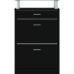 Schoenenkasten-vidaXL - Schoenenkast 4 paar met 3 kleppen en lade - Zwart met glazen bovenblad