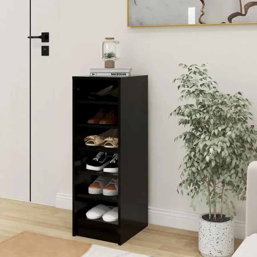Schoenenkasten-vidaXL - Schoenenkast - Zwart - Bewerkt hout - 31.5 x 35 x 92 cm