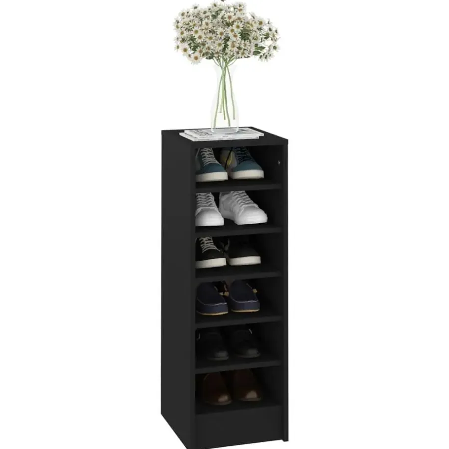 Schoenenkasten-vidaXL - Schoenenkast - Zwart - Bewerkt hout - 31.5 x 35 x 92 cm