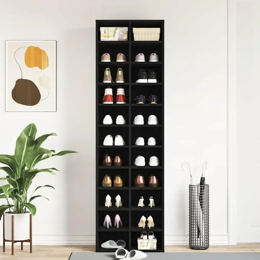 vidaXL - Schoenenkast - Zwart eiken - Bewerkt hout - 22 paar - 54x34x183 cm