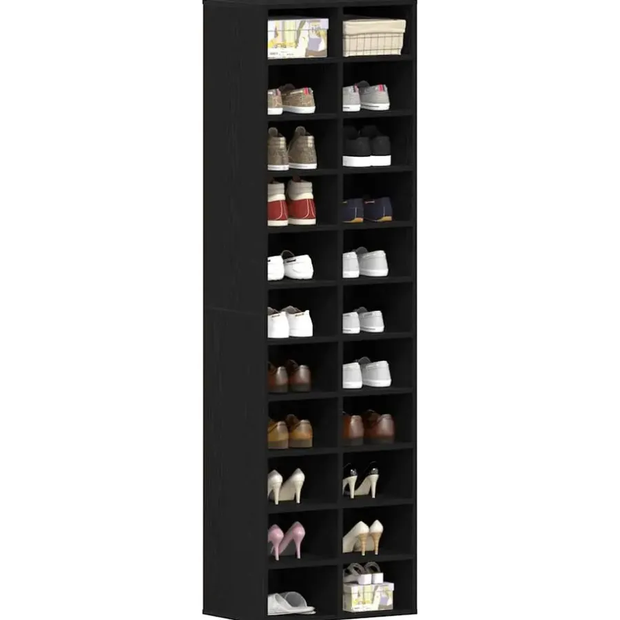 vidaXL - Schoenenkast - Zwart eiken - Bewerkt hout - 22 paar - 54x34x183 cm