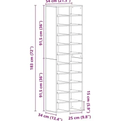 vidaXL - Schoenenkast - Zwart eiken - Bewerkt hout - 22 paar - 54x34x183 cm